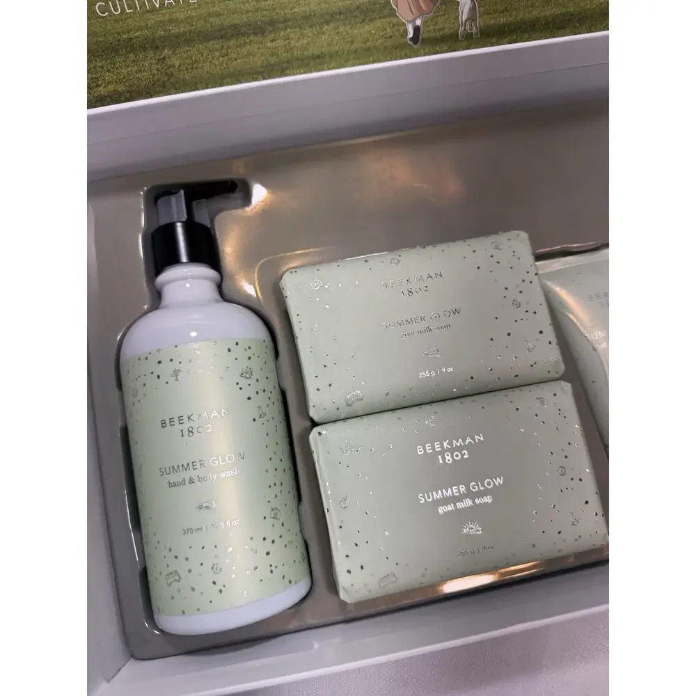 New Beekman 1802 Summer Glow Box 6 pc Gift Set Goat Milk Lotion Soap Bodywash